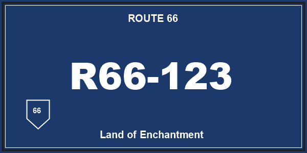 New Mexico Route 66 specialty license plate with white characters on a navy field